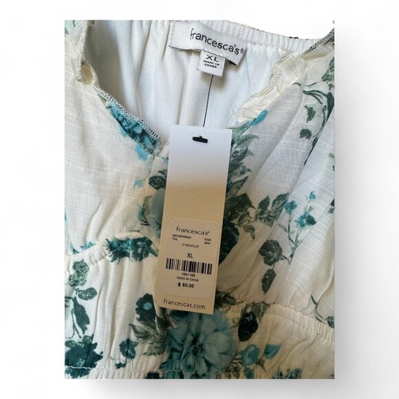 Francesca’s Teal Floral Smocked Midi Dress – Size XL - Picture 5 of 5